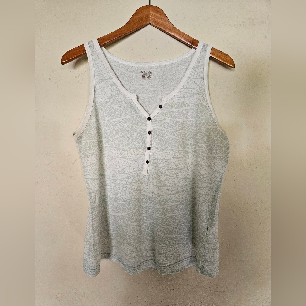 Columbia White/mint Tank Top with Button Detail